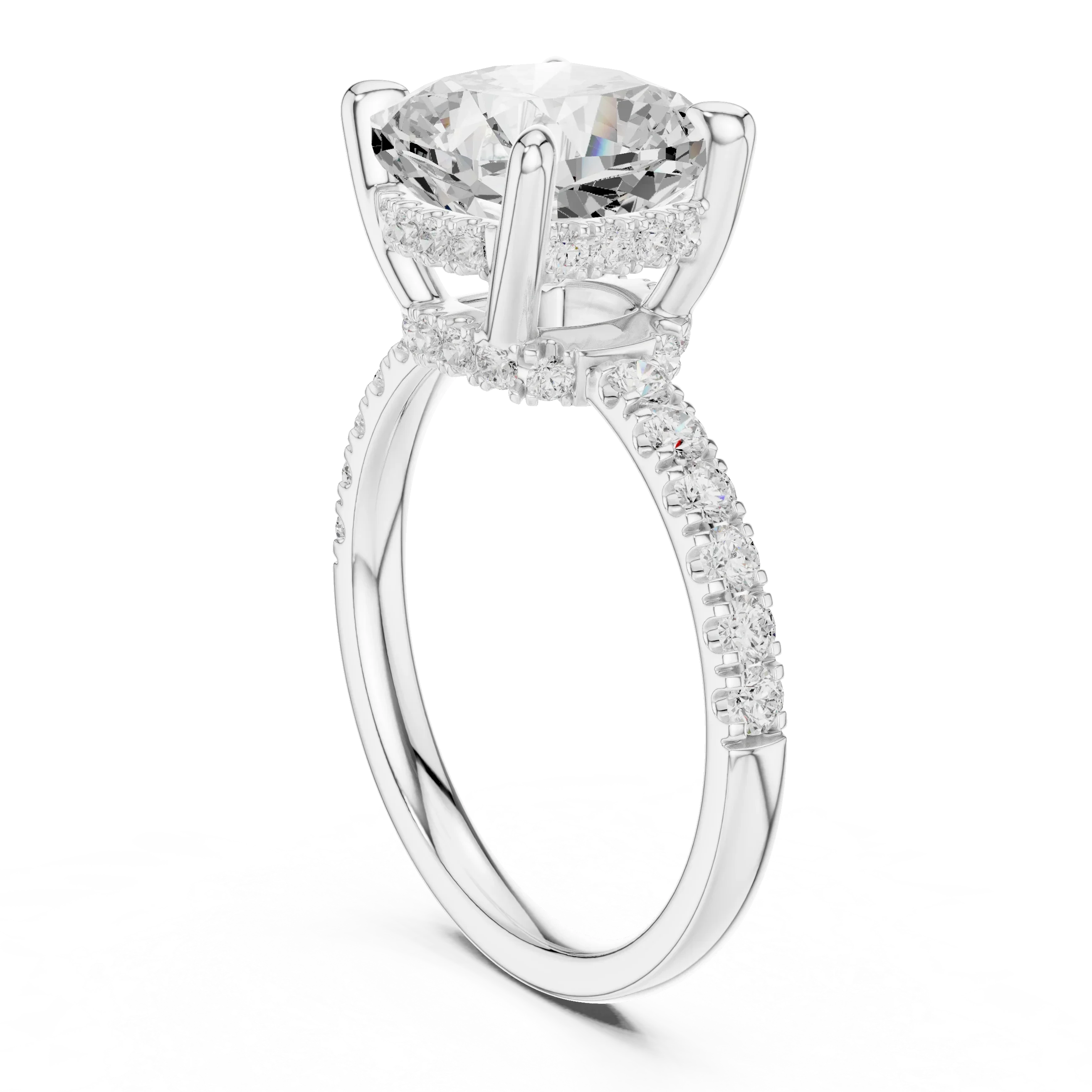 10K White Gold 4.58 CTW Cushion Moissanite Double Hidden Halo Cathedral Engagement Diamond Ring