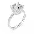 10K White Gold 4.58 CTW Cushion Moissanite Double Hidden Halo Cathedral Engagement Diamond Ring