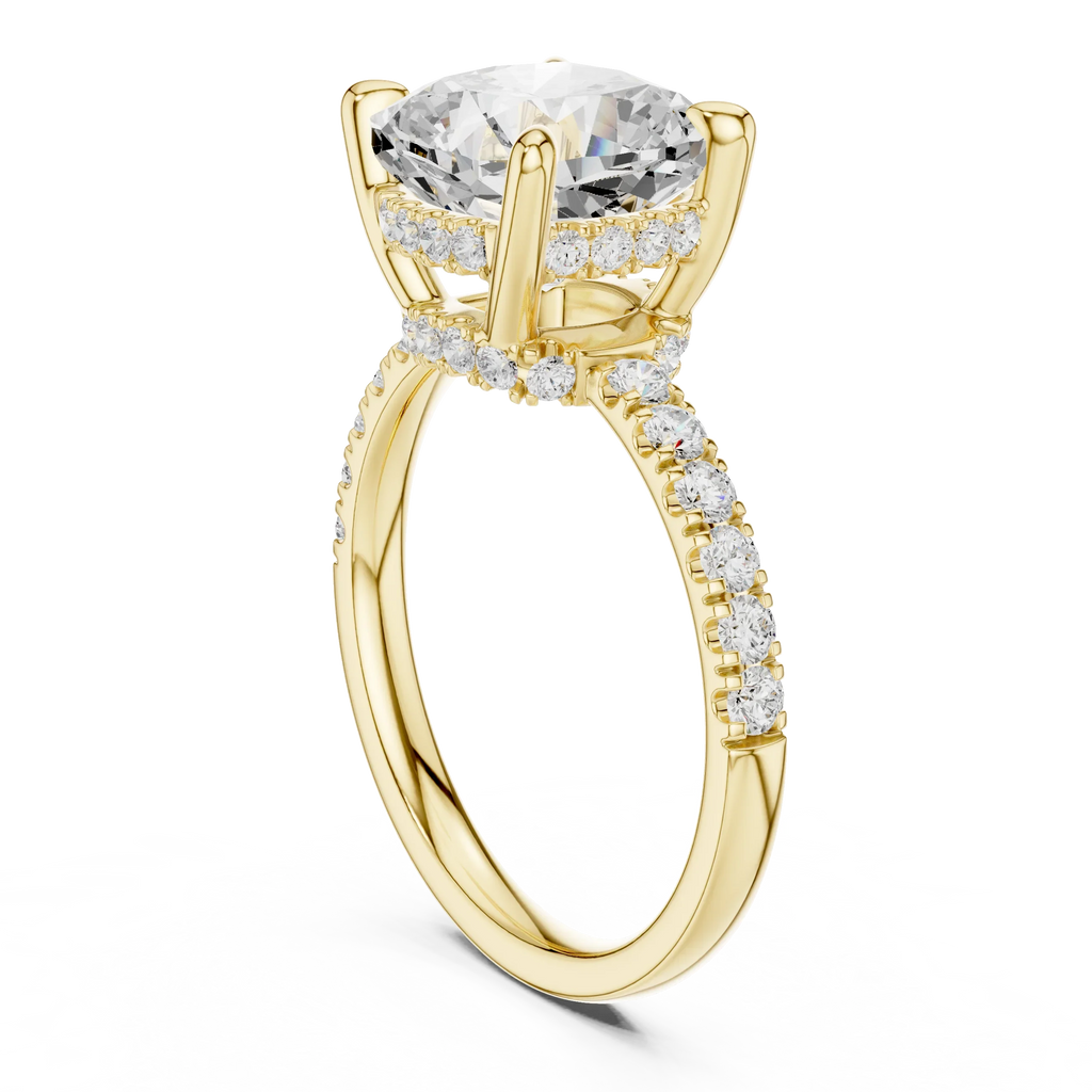 10K White Gold 4.58 CTW Cushion Moissanite Double Hidden Halo Cathedral Engagement Diamond Ring
