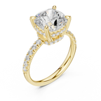 10K White Gold 4.58 CTW Cushion Moissanite Double Hidden Halo Cathedral Engagement Diamond Ring