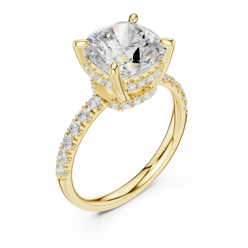 10K White Gold 4.58 CTW Cushion Moissanite Double Hidden Halo Cathedral Engagement Diamond Ring