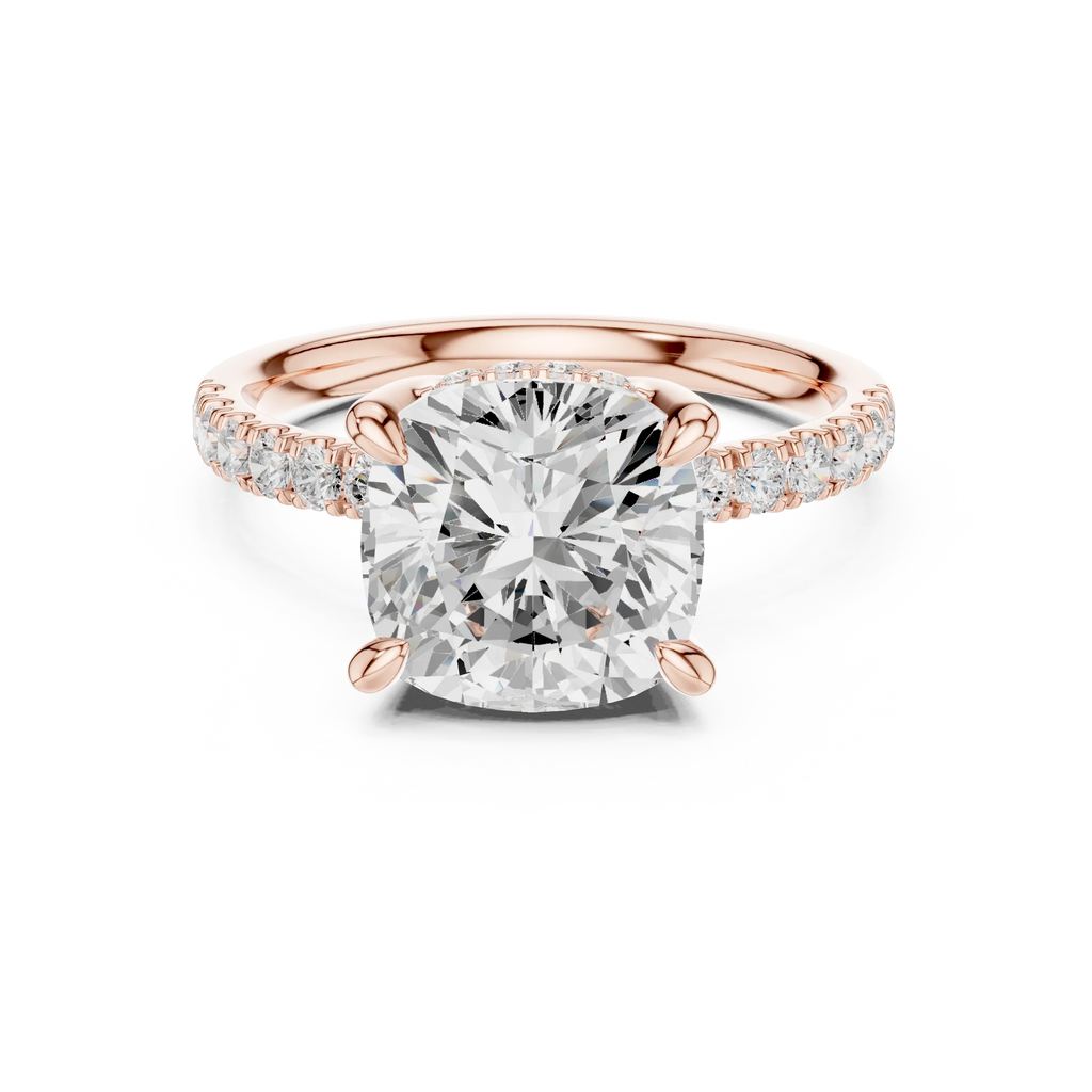 10K White Gold 4.58 CTW Cushion Moissanite Double Hidden Halo Cathedral Engagement Diamond Ring