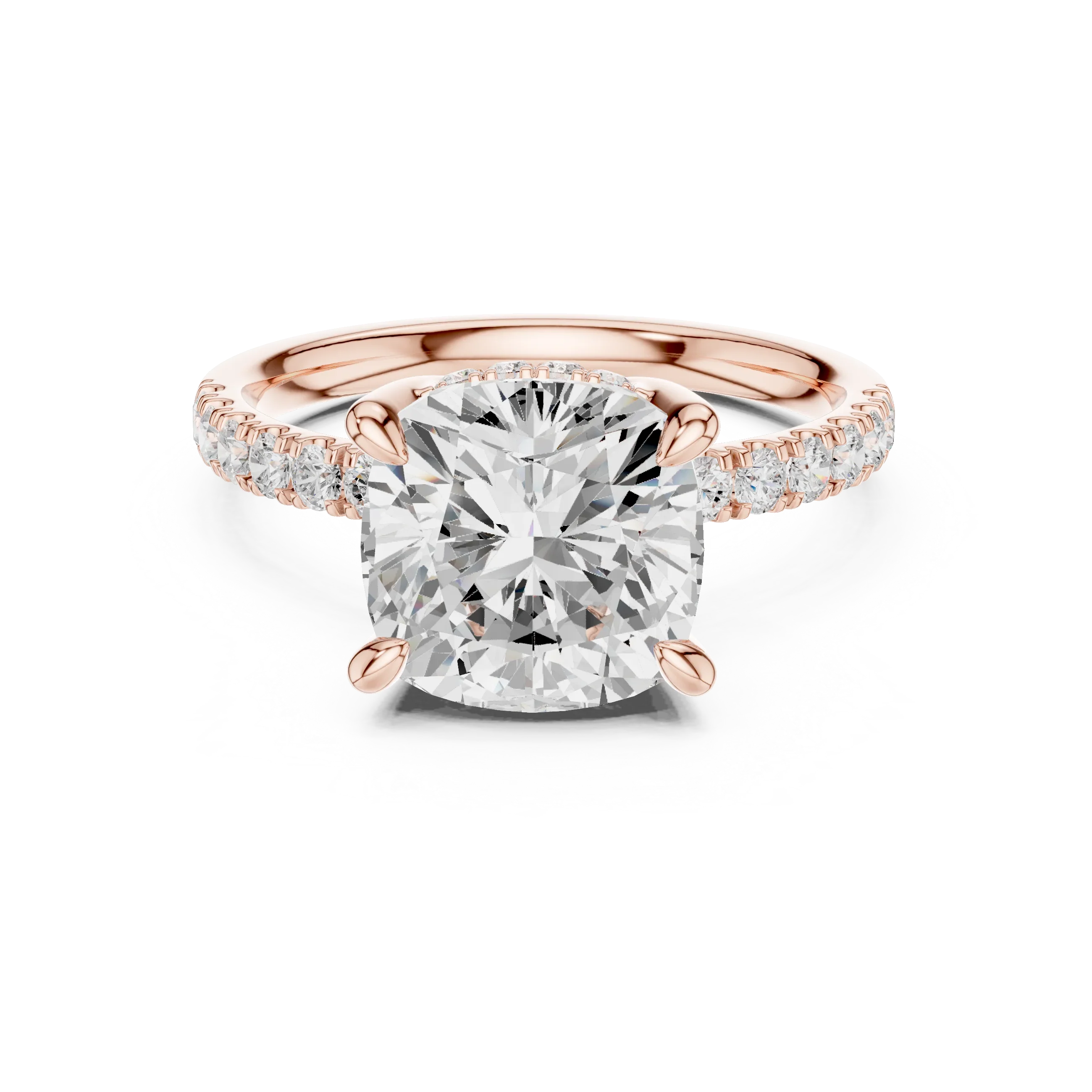10K White Gold 4.58 CTW Cushion Moissanite Double Hidden Halo Cathedral Engagement Diamond Ring