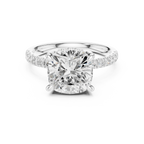 10K White Gold 4.58 CTW Cushion Moissanite Double Hidden Halo Cathedral Engagement Diamond Ring