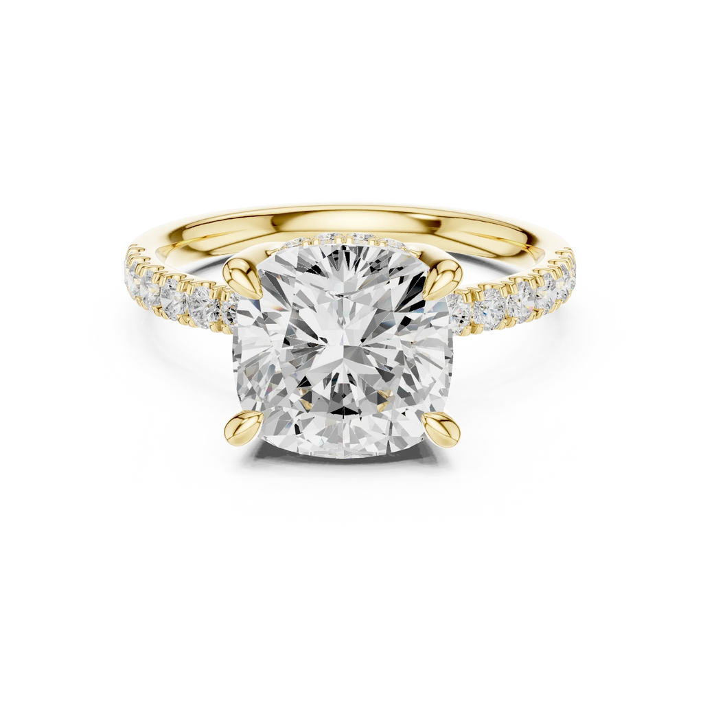 10K White Gold 4.58 CTW Cushion Moissanite Double Hidden Halo Cathedral Engagement Diamond Ring
