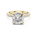 10K White Gold 4.58 CTW Cushion Moissanite Double Hidden Halo Cathedral Engagement Diamond Ring