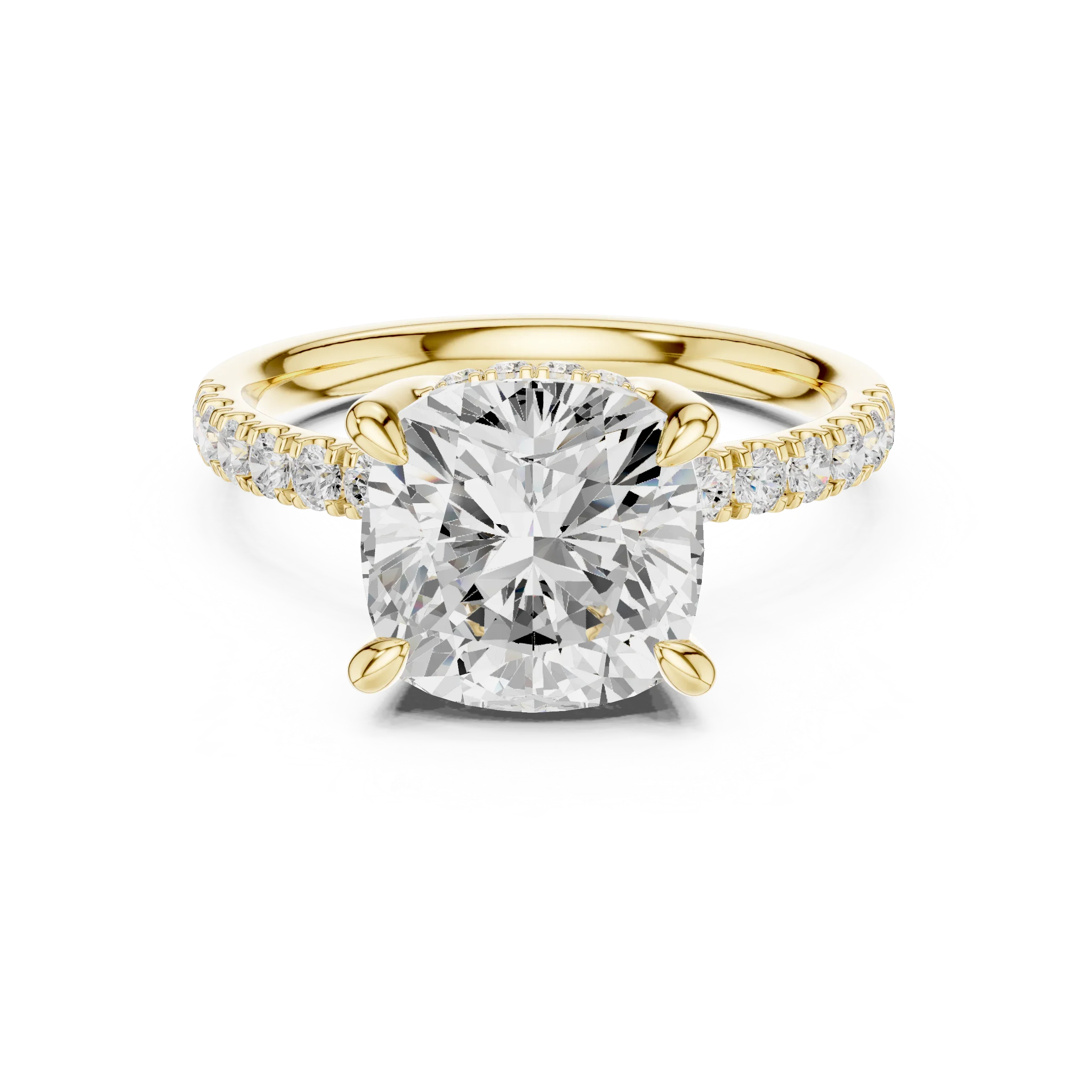 10K White Gold 4.58 CTW Cushion Moissanite Double Hidden Halo Cathedral Engagement Diamond Ring