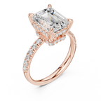 10K White Gold 4.58 CTW Emerald Moissanite Double Hidden Halo Cathedral Engagement Diamond Ring