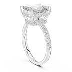 10K White Gold 4.58 CTW Emerald Moissanite Double Hidden Halo Cathedral Engagement Diamond Ring