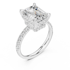 10K White Gold 4.58 CTW Emerald Moissanite Double Hidden Halo Cathedral Engagement Diamond Ring