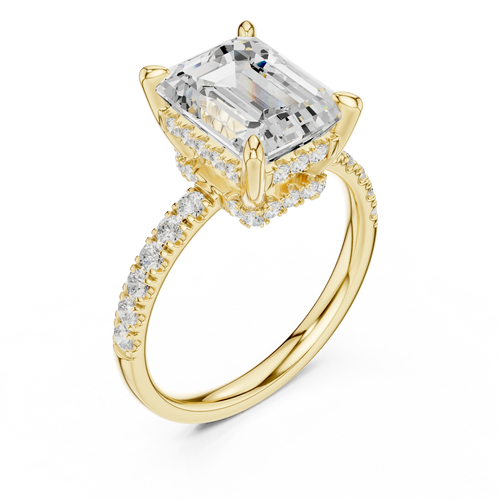 10K White Gold 4.58 CTW Emerald Moissanite Double Hidden Halo Cathedral Engagement Diamond Ring