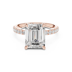 10K White Gold 4.58 CTW Emerald Moissanite Double Hidden Halo Cathedral Engagement Diamond Ring