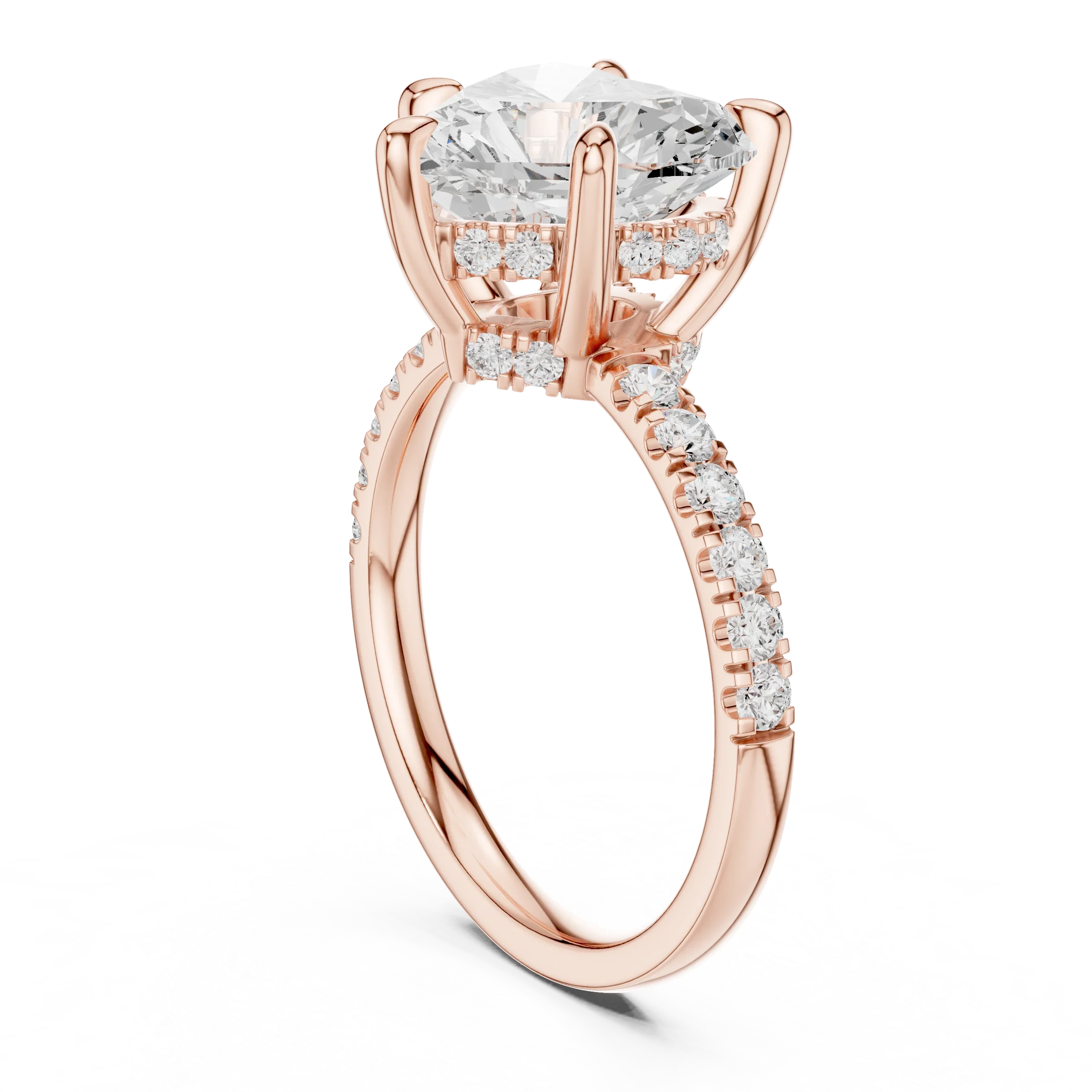 10K White Gold 4.58 CTW Heart Moissanite Double Hidden Halo Cathedral Engagement Diamond Ring