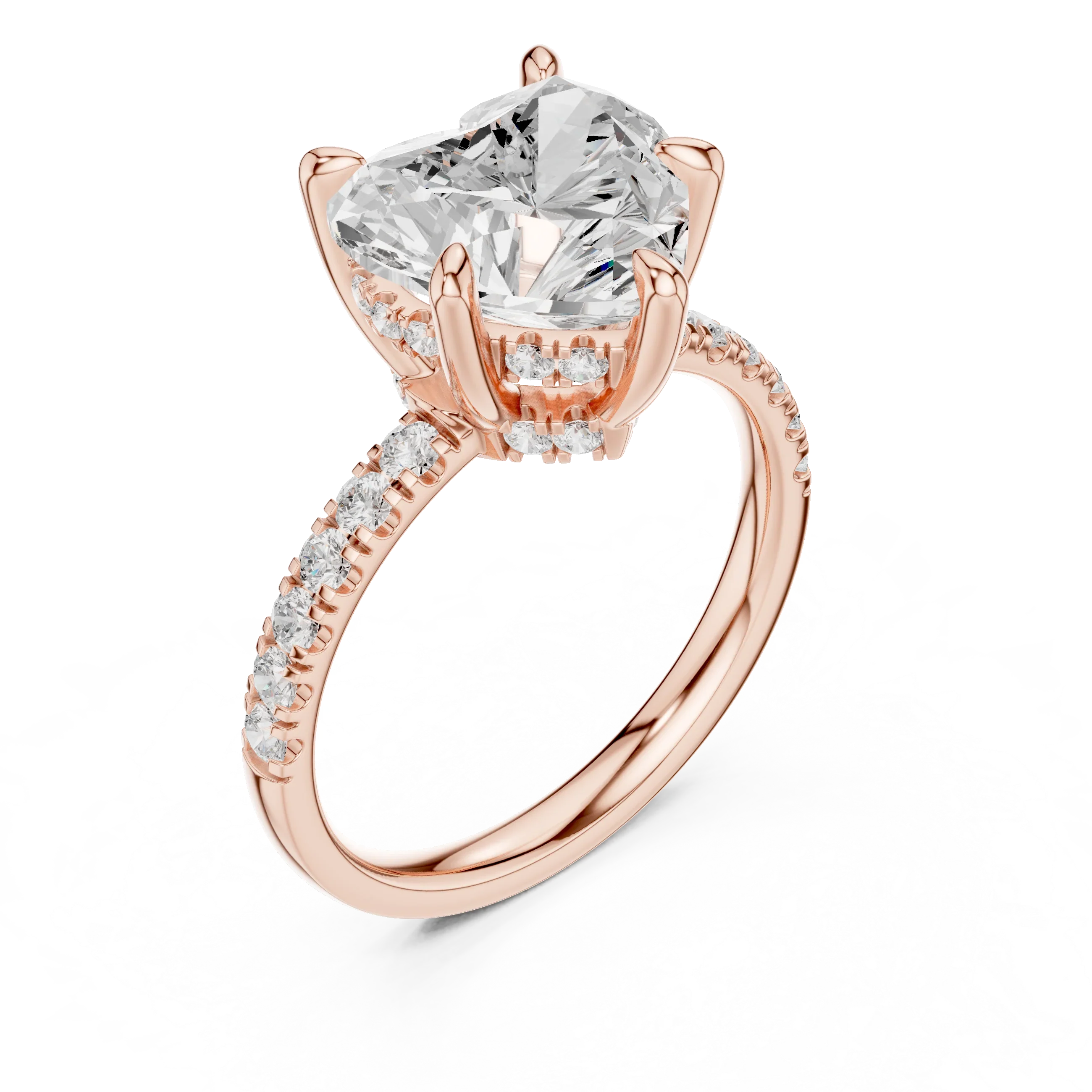 10K White Gold 4.58 CTW Heart Moissanite Double Hidden Halo Cathedral Engagement Diamond Ring