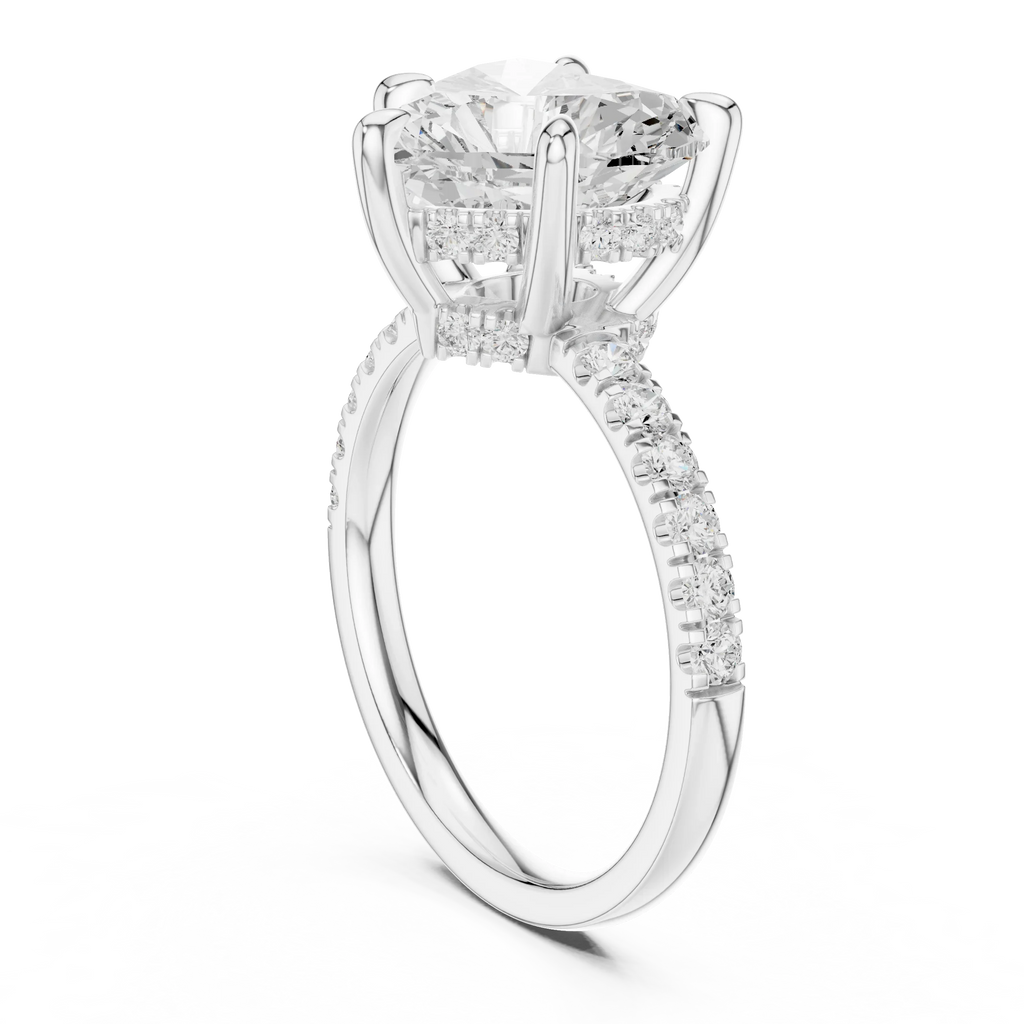 10K White Gold 4.58 CTW Heart Moissanite Double Hidden Halo Cathedral Engagement Diamond Ring