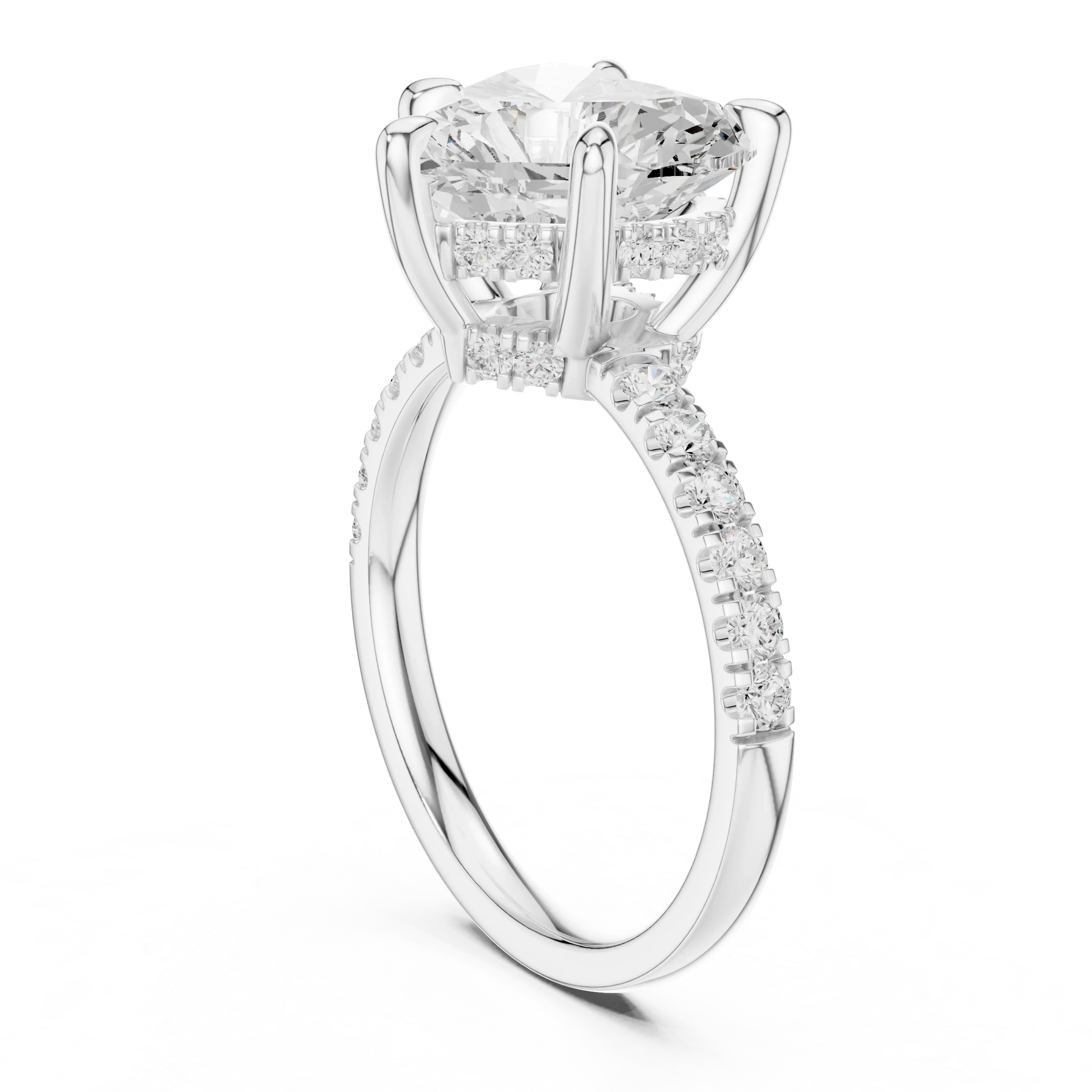 10K White Gold 4.58 CTW Heart Moissanite Double Hidden Halo Cathedral Engagement Diamond Ring