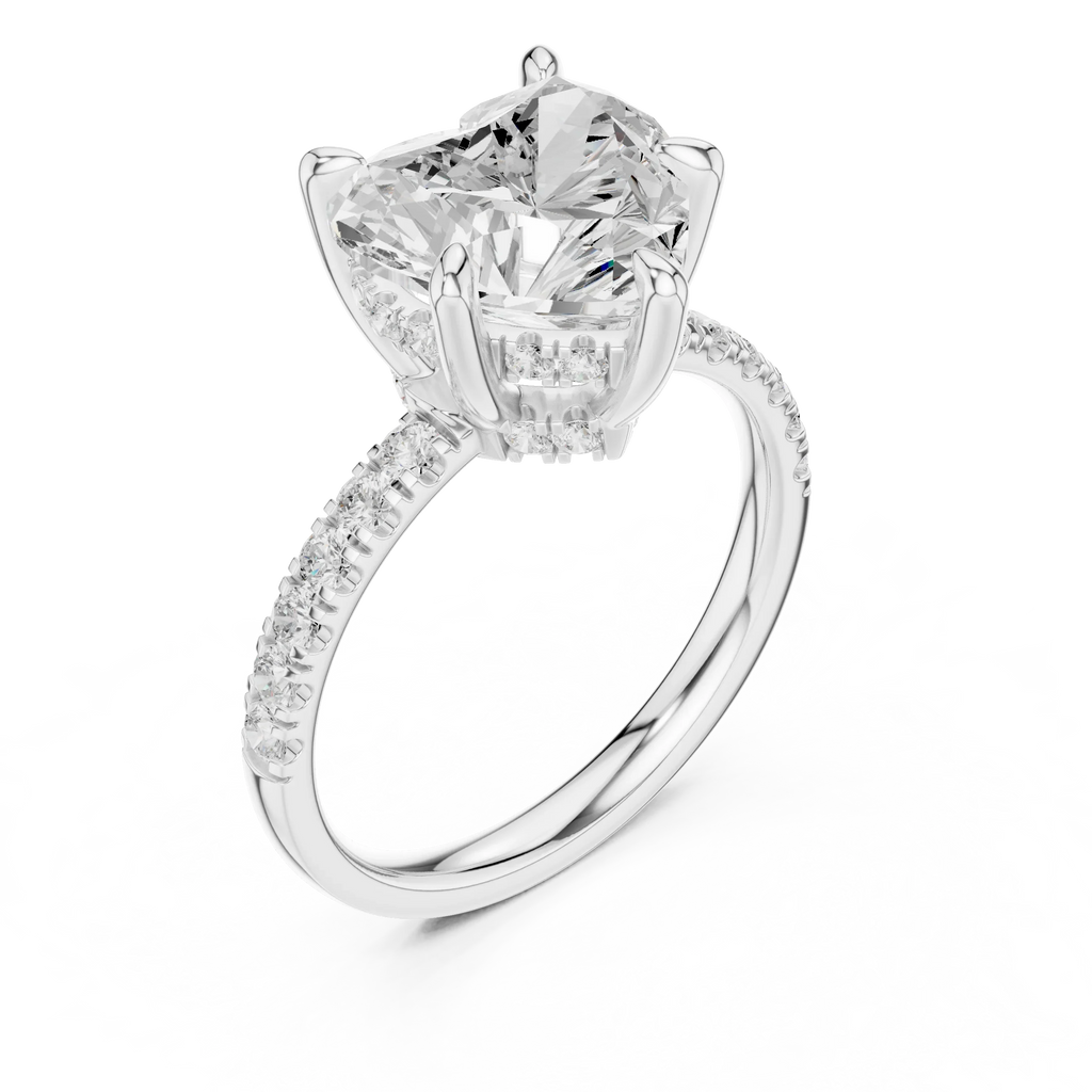 10K White Gold 4.58 CTW Heart Moissanite Double Hidden Halo Cathedral Engagement Diamond Ring