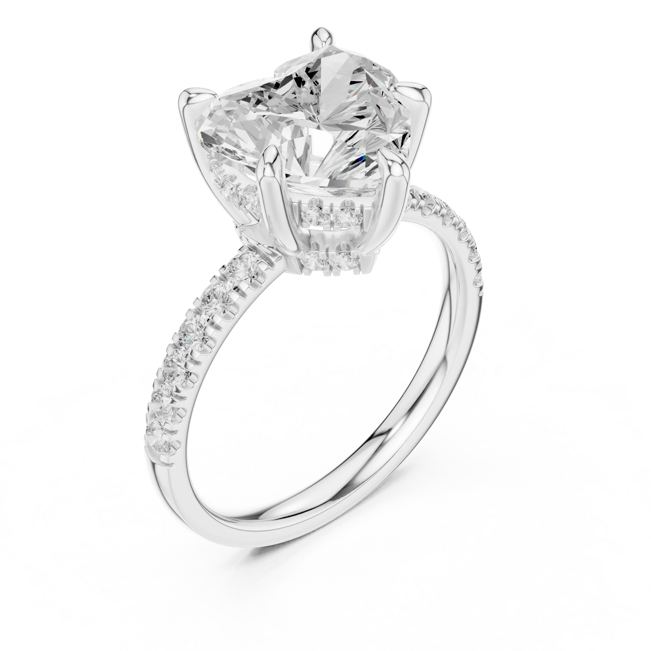 10K White Gold 4.58 CTW Heart Moissanite Double Hidden Halo Cathedral Engagement Diamond Ring