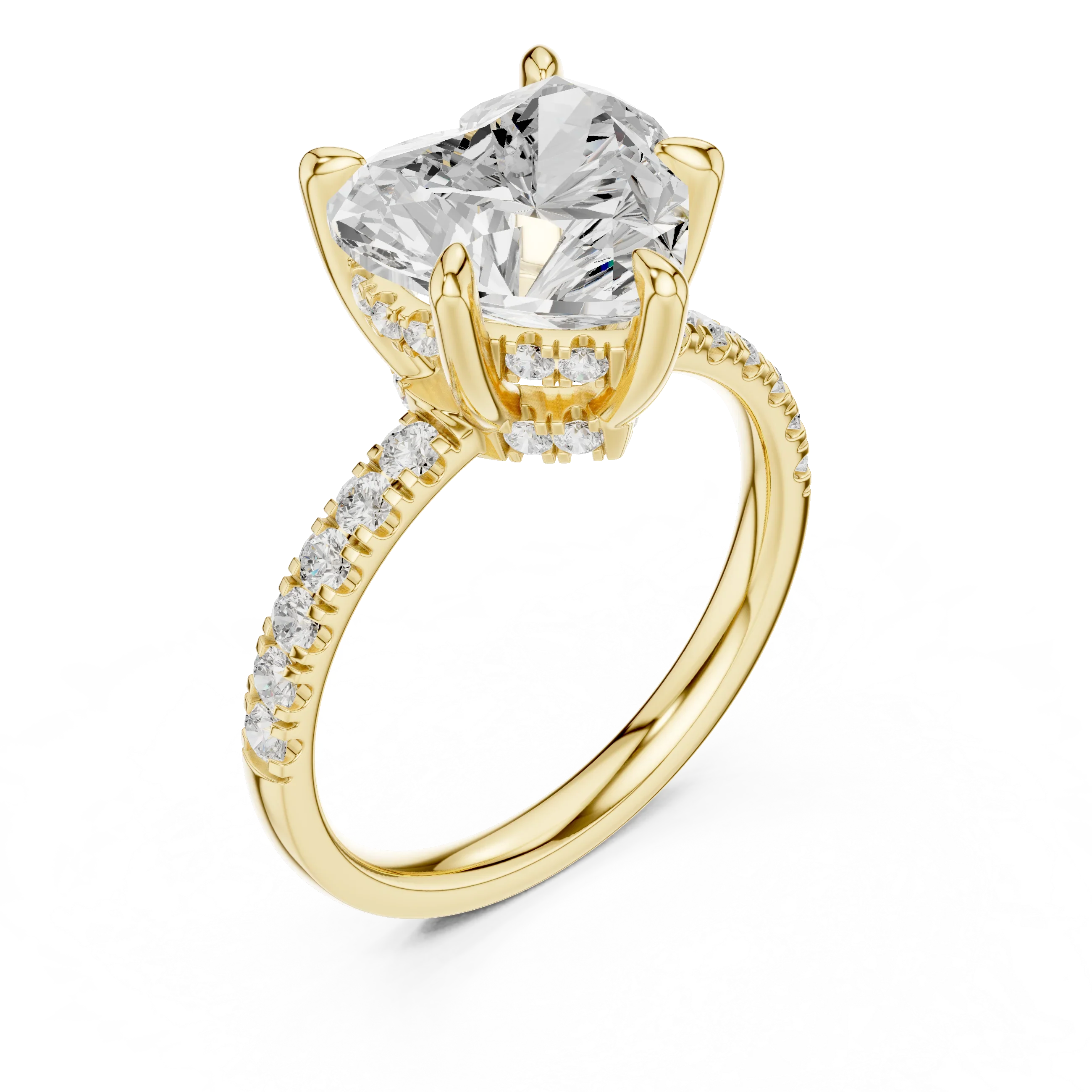 10K White Gold 4.58 CTW Heart Moissanite Double Hidden Halo Cathedral Engagement Diamond Ring