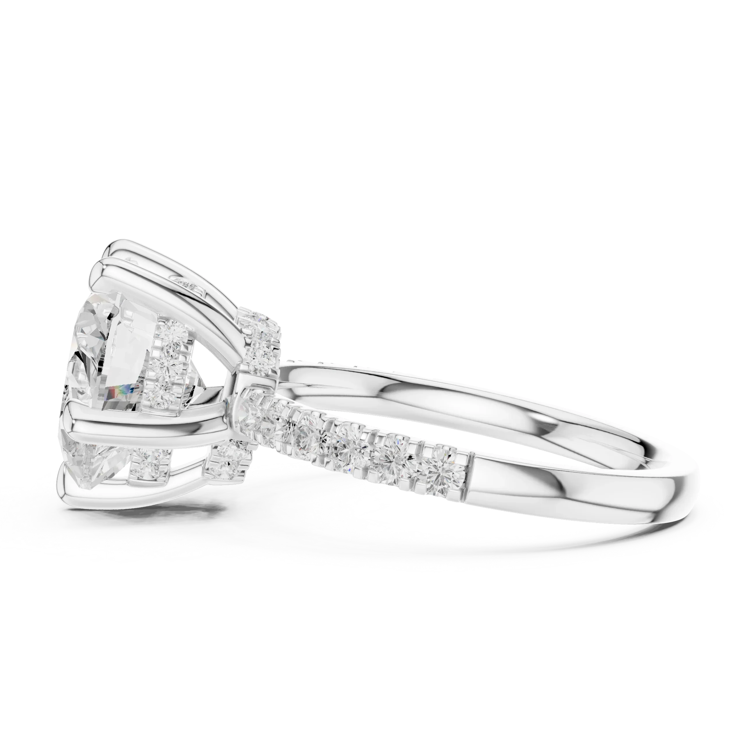 10K White Gold 4.58 CTW Heart Moissanite Double Hidden Halo Cathedral Engagement Diamond Ring