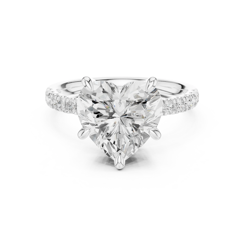 10K White Gold 4.58 CTW Heart Moissanite Double Hidden Halo Cathedral Engagement Diamond Ring