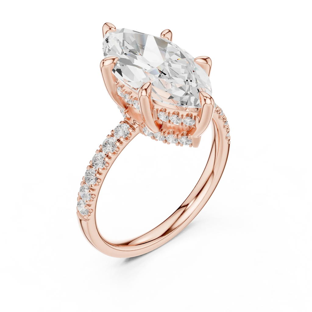 10K White Gold 4.58 CTW Marquise Moissanite Double Hidden Halo Cathedral Engagement Diamond Ring