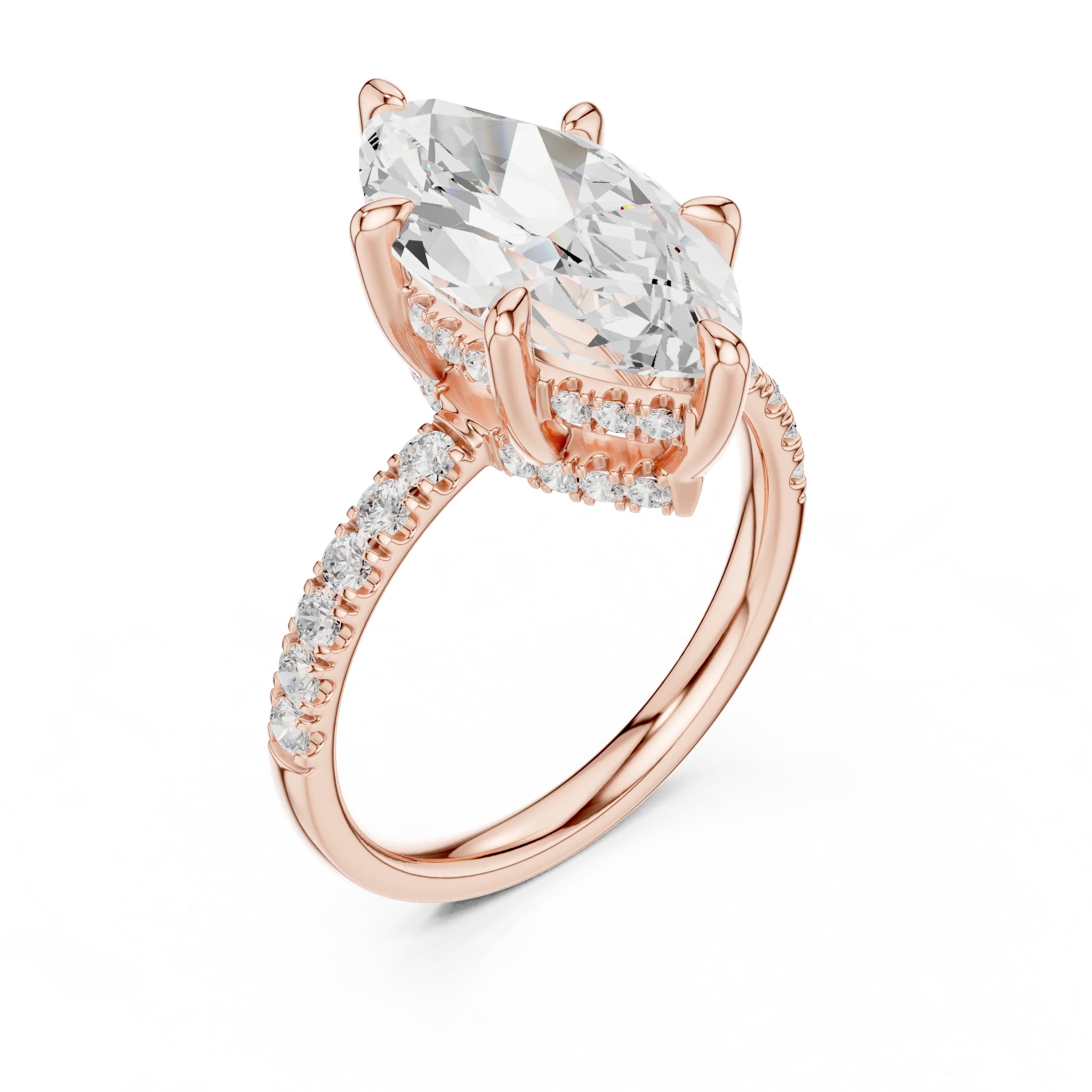 10K White Gold 4.58 CTW Marquise Moissanite Double Hidden Halo Cathedral Engagement Diamond Ring