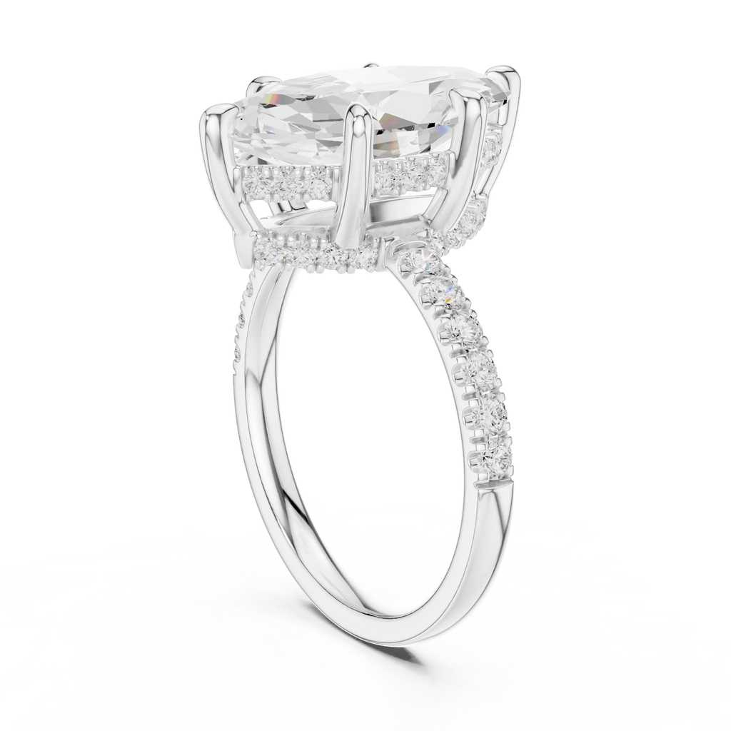 10K White Gold 4.58 CTW Marquise Moissanite Double Hidden Halo Cathedral Engagement Diamond Ring