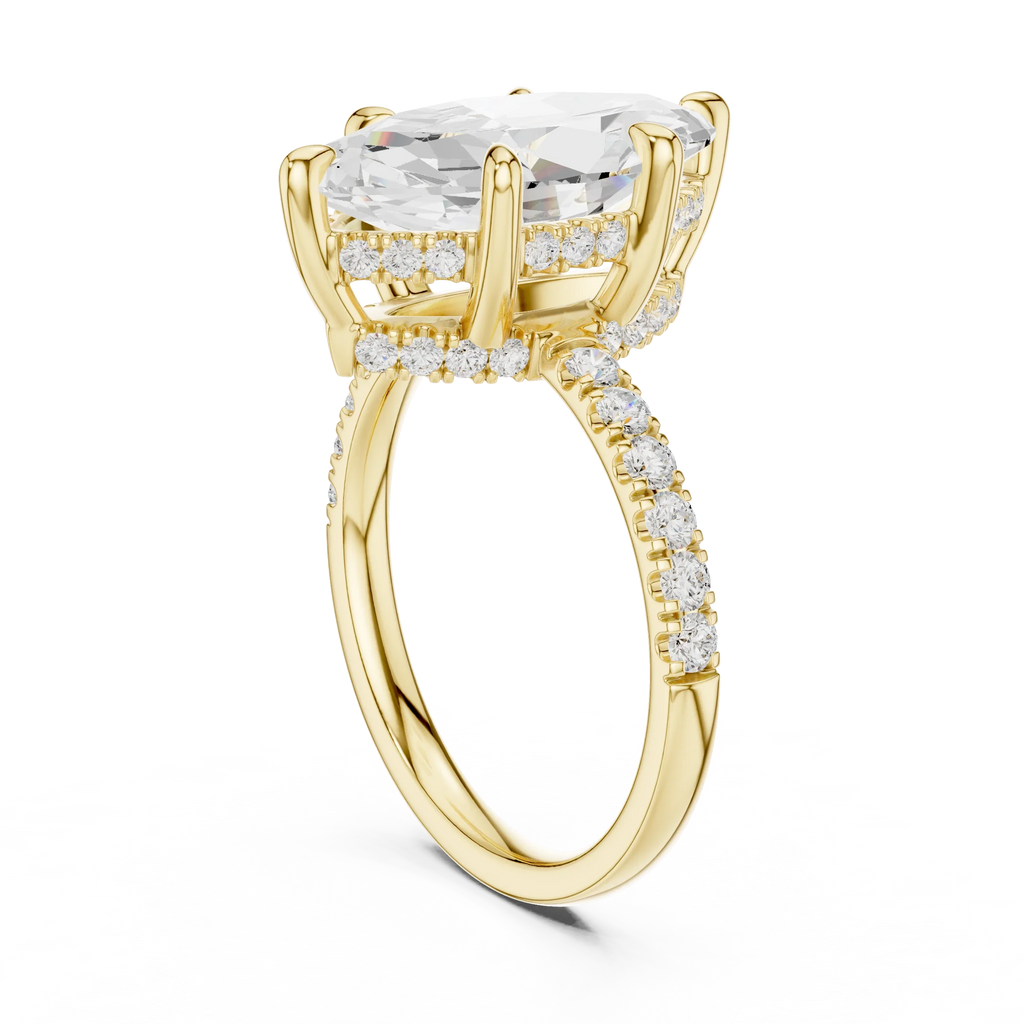 10K White Gold 4.58 CTW Marquise Moissanite Double Hidden Halo Cathedral Engagement Diamond Ring