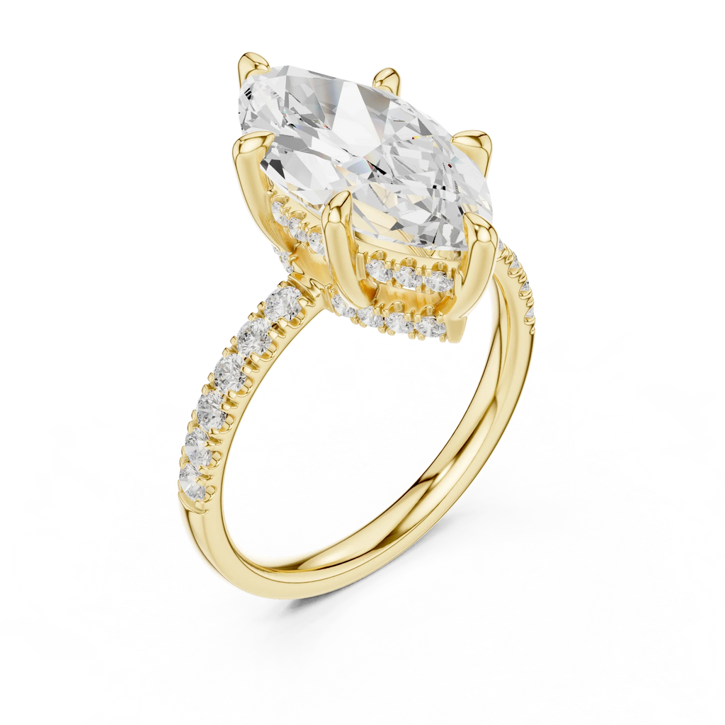 10K White Gold 4.58 CTW Marquise Moissanite Double Hidden Halo Cathedral Engagement Diamond Ring