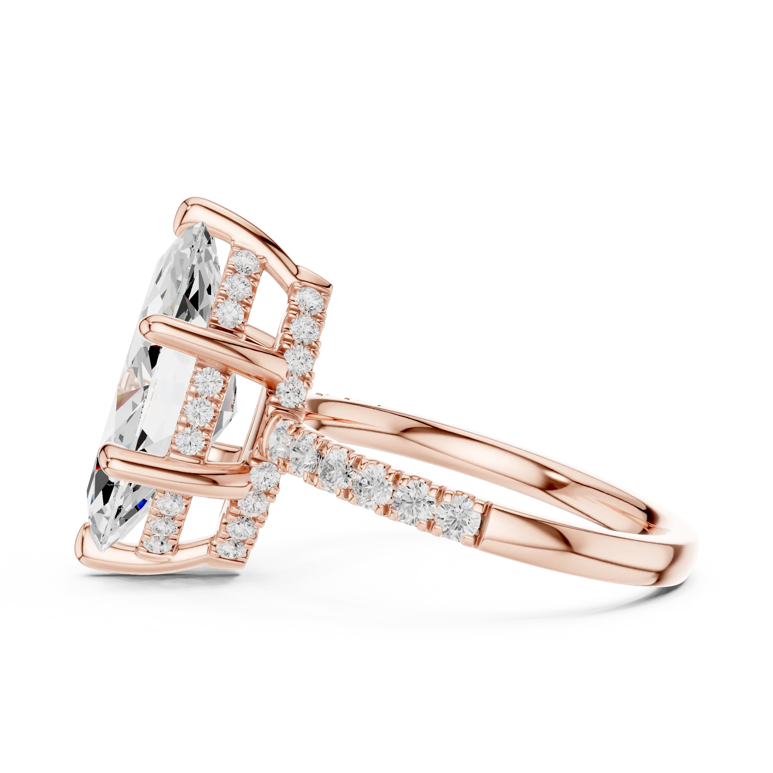 10K White Gold 4.58 CTW Marquise Moissanite Double Hidden Halo Cathedral Engagement Diamond Ring