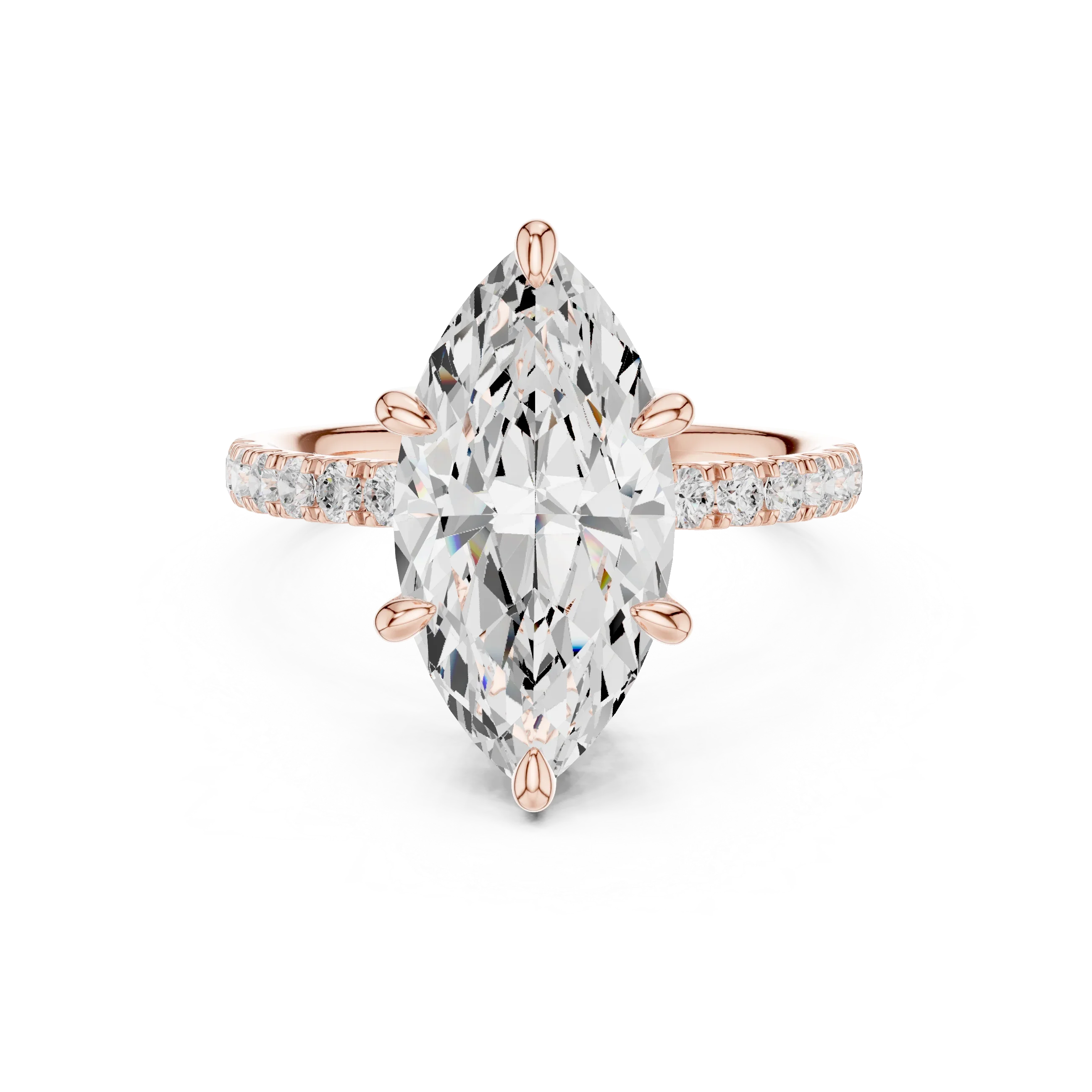10K White Gold 4.58 CTW Marquise Moissanite Double Hidden Halo Cathedral Engagement Diamond Ring