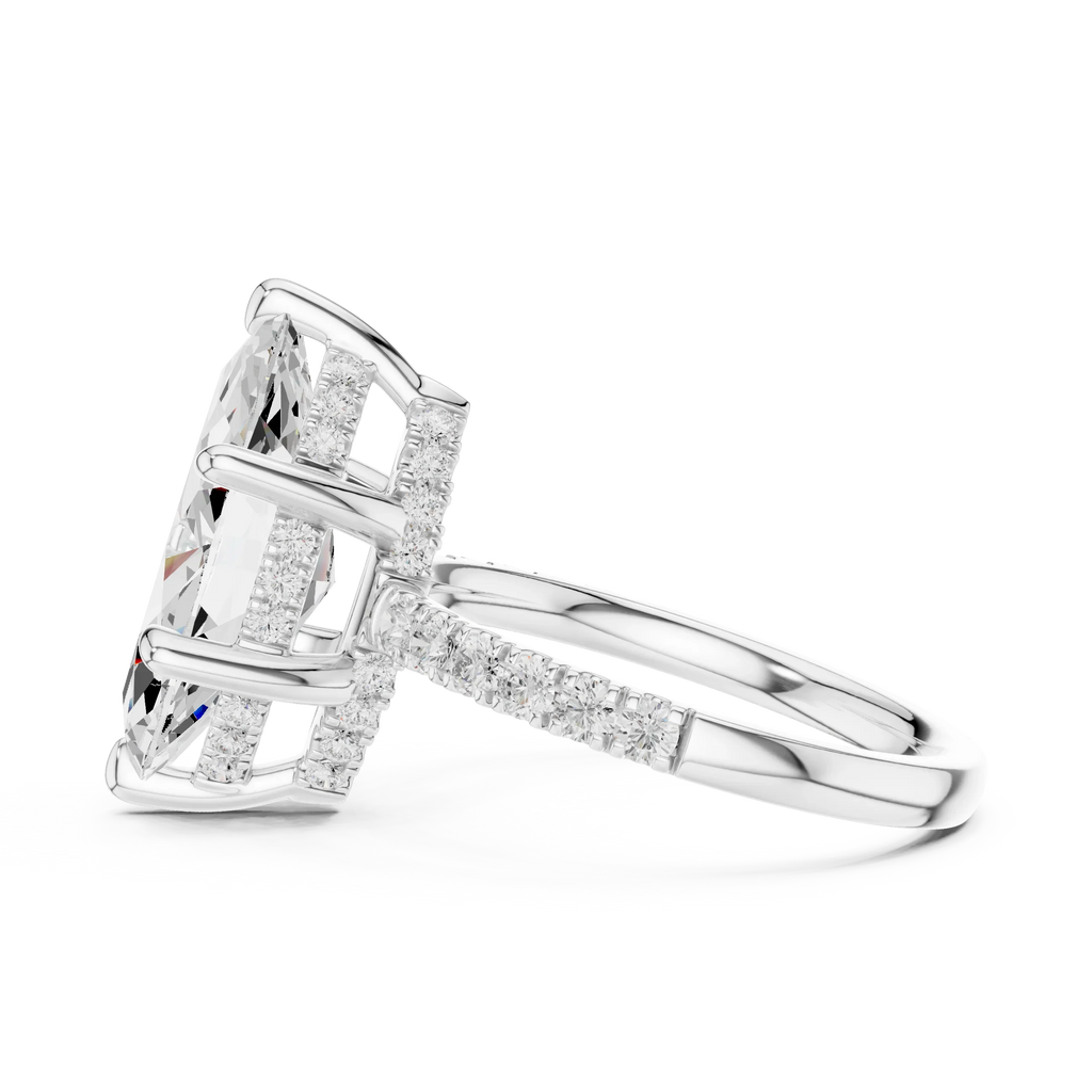 10K White Gold 4.58 CTW Marquise Moissanite Double Hidden Halo Cathedral Engagement Diamond Ring