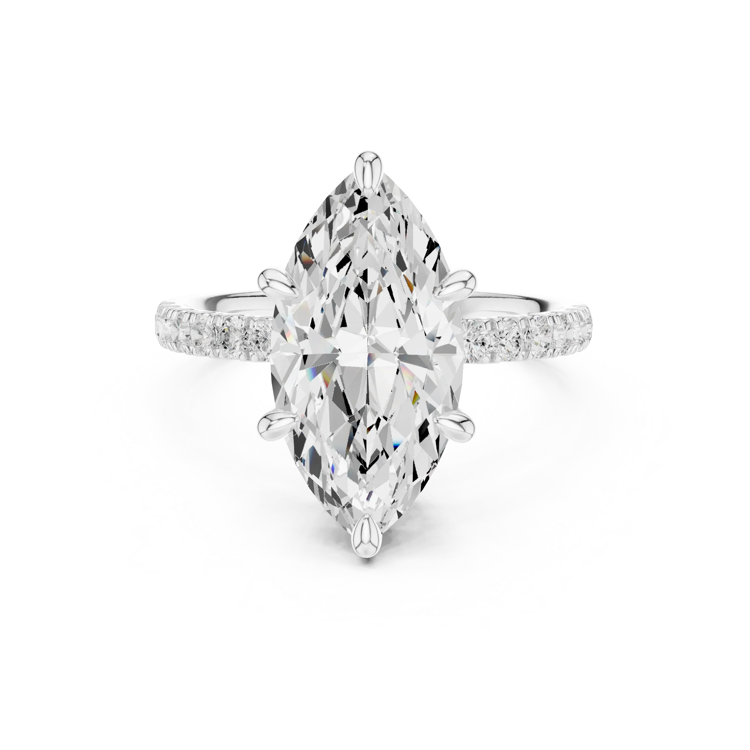 10K White Gold 4.58 CTW Marquise Moissanite Double Hidden Halo Cathedral Engagement Diamond Ring
