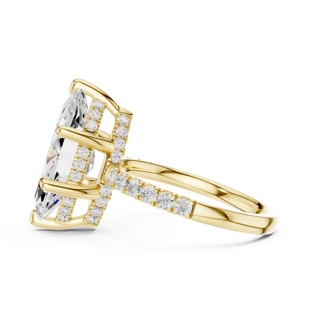 10K White Gold 4.58 CTW Marquise Moissanite Double Hidden Halo Cathedral Engagement Diamond Ring