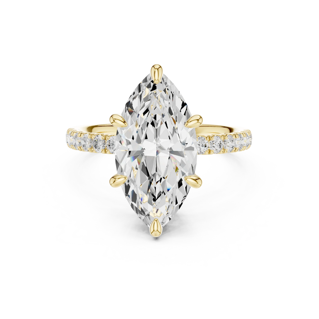 10K White Gold 4.58 CTW Marquise Moissanite Double Hidden Halo Cathedral Engagement Diamond Ring