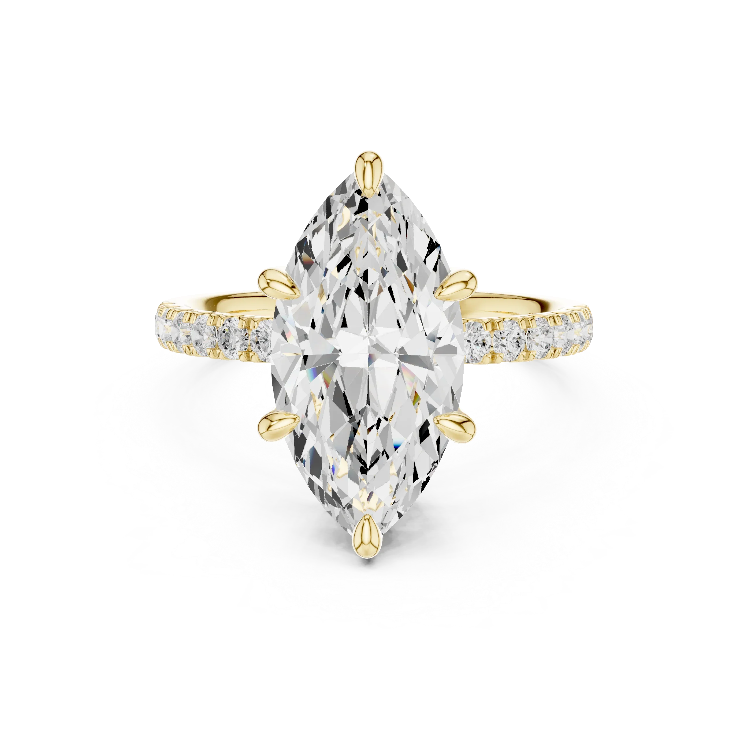 10K White Gold 4.58 CTW Marquise Moissanite Double Hidden Halo Cathedral Engagement Diamond Ring
