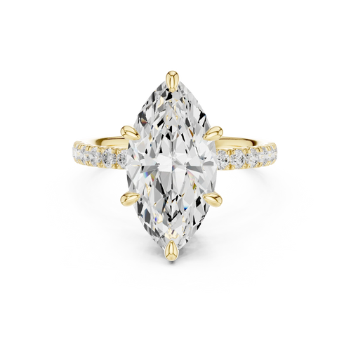 10K White Gold 4.58 CTW Marquise Moissanite Double Hidden Halo Cathedral Engagement Diamond Ring