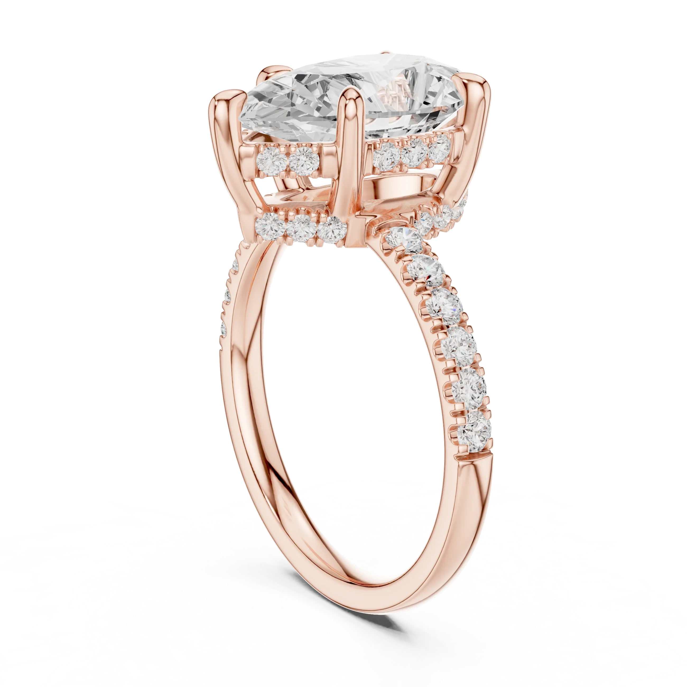 10K White Gold 4.58 CTW Pear Moissanite Double Hidden Halo Cathedral Engagement Diamond Ring