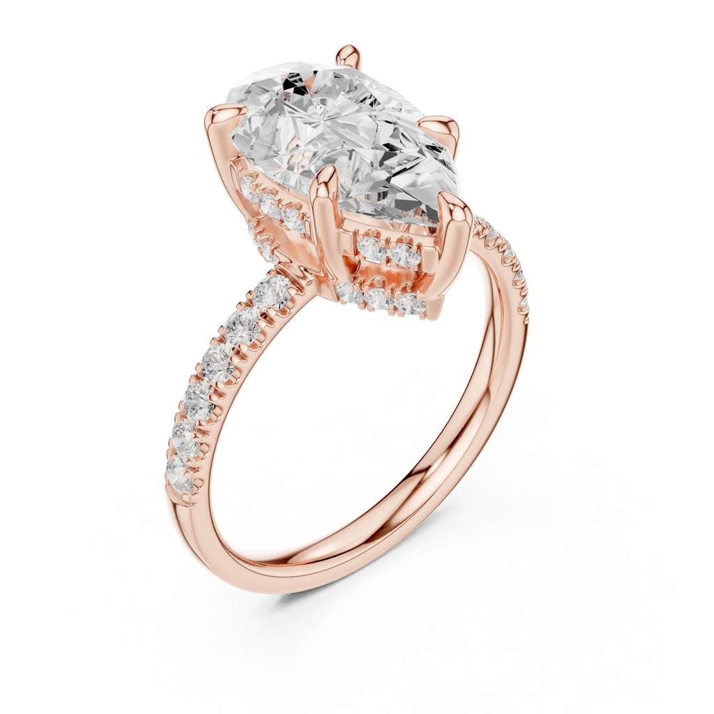 10K White Gold 4.58 CTW Pear Moissanite Double Hidden Halo Cathedral Engagement Diamond Ring