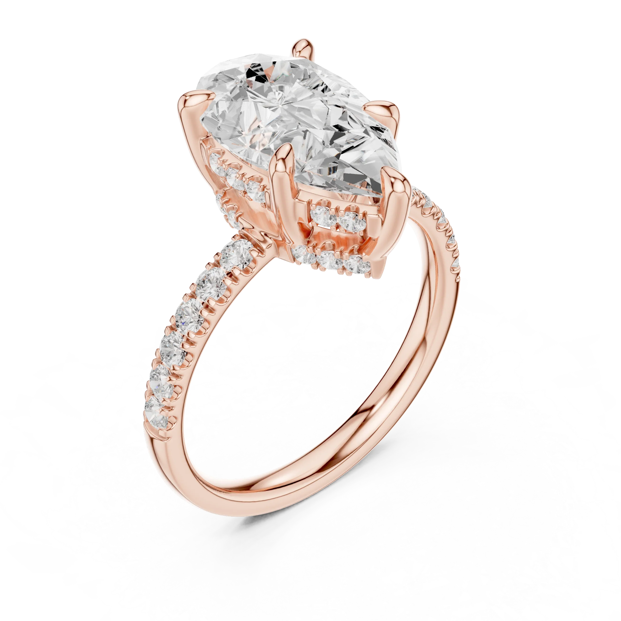 10K White Gold 4.58 CTW Pear Moissanite Double Hidden Halo Cathedral Engagement Diamond Ring