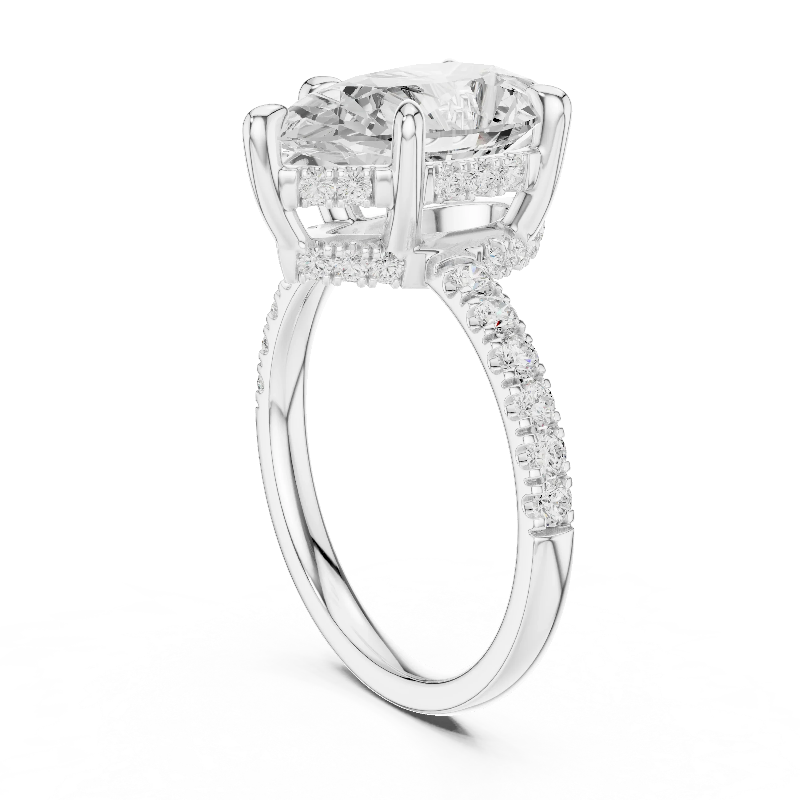 10K White Gold 4.58 CTW Pear Moissanite Double Hidden Halo Cathedral Engagement Diamond Ring