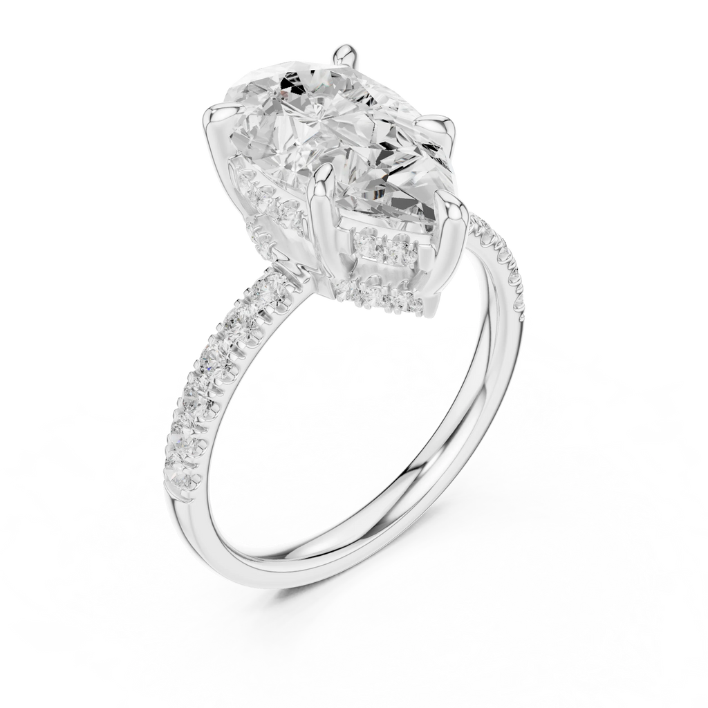 10K White Gold 4.58 CTW Pear Moissanite Double Hidden Halo Cathedral Engagement Diamond Ring