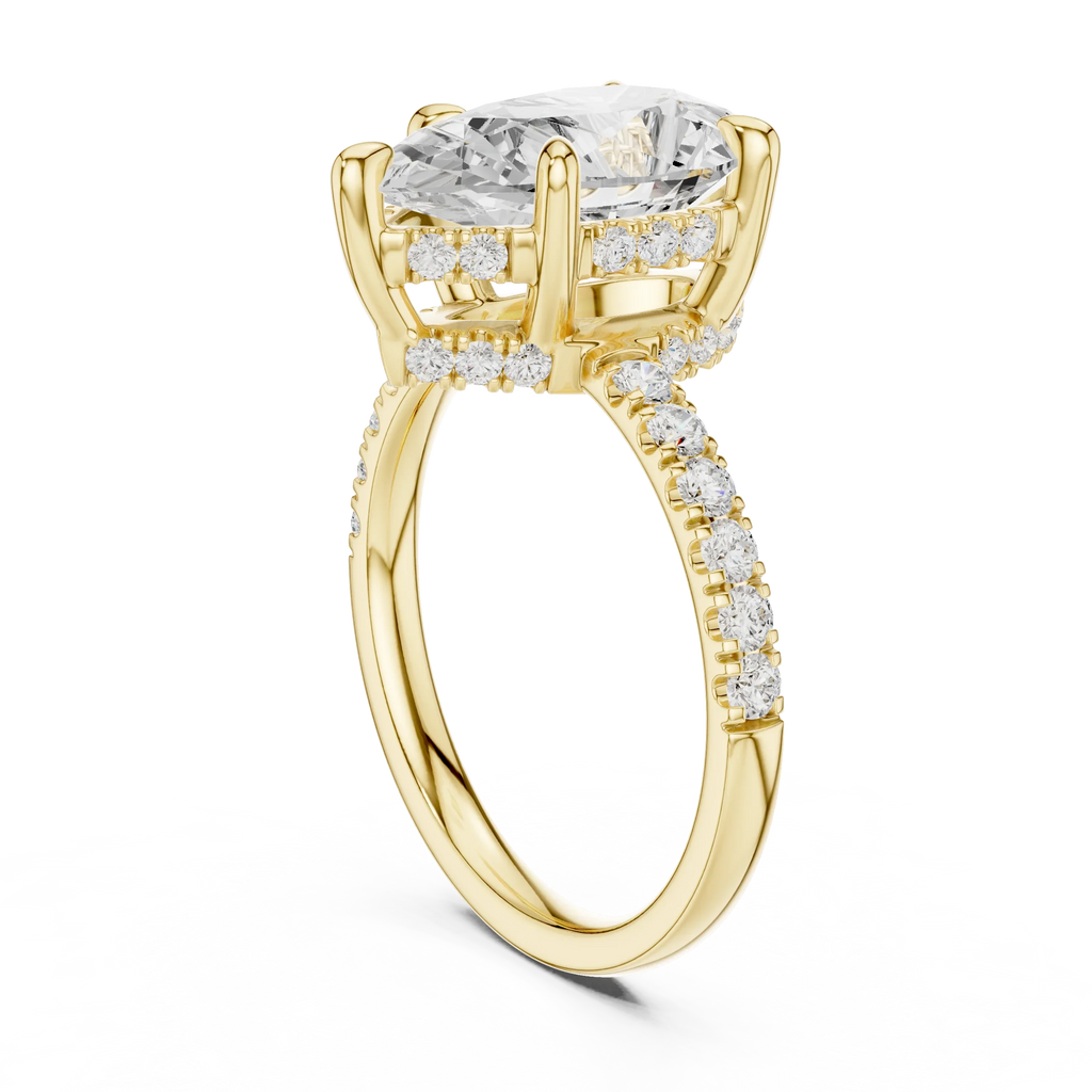 10K White Gold 4.58 CTW Pear Moissanite Double Hidden Halo Cathedral Engagement Diamond Ring
