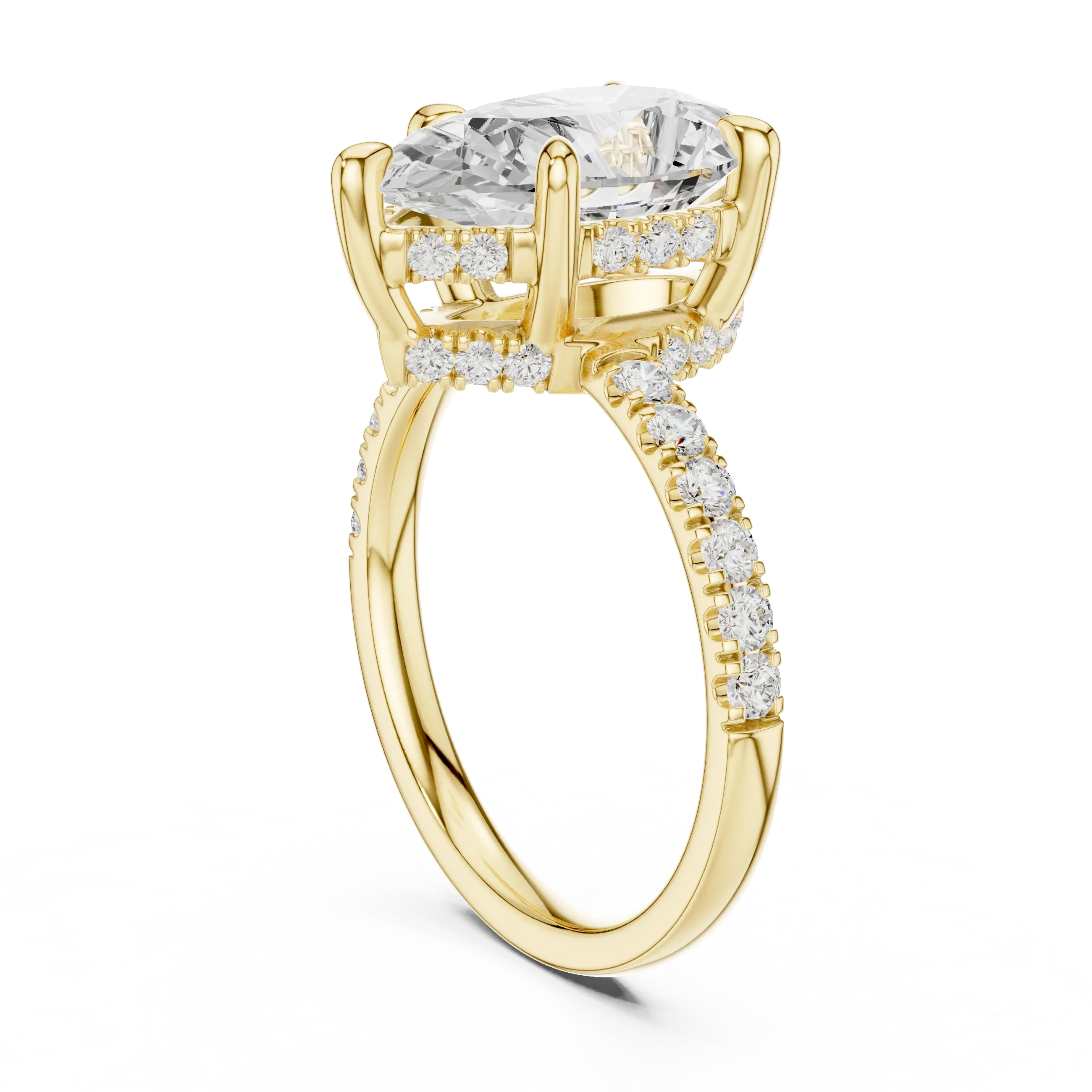 10K White Gold 4.58 CTW Pear Moissanite Double Hidden Halo Cathedral Engagement Diamond Ring