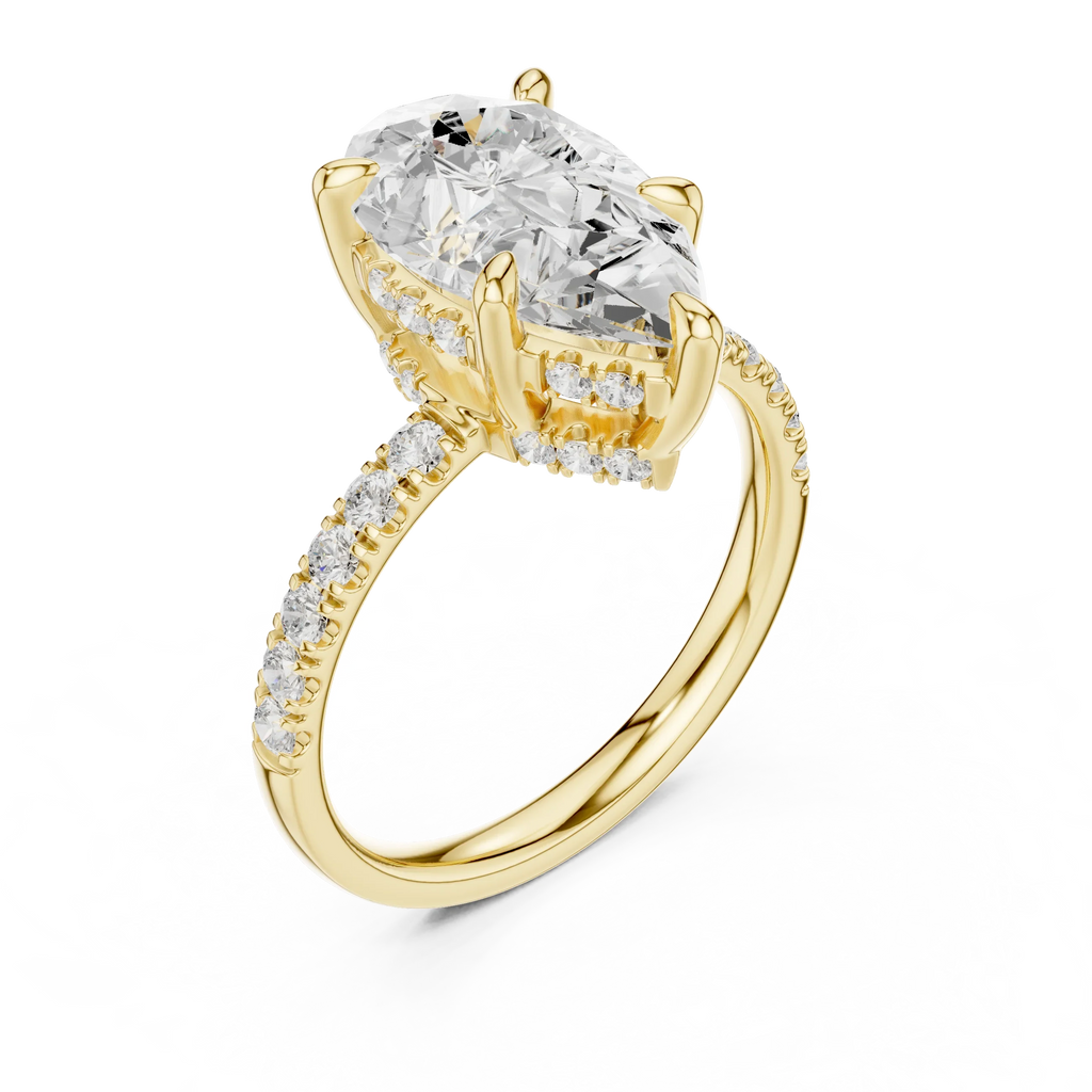 10K White Gold 4.58 CTW Pear Moissanite Double Hidden Halo Cathedral Engagement Diamond Ring