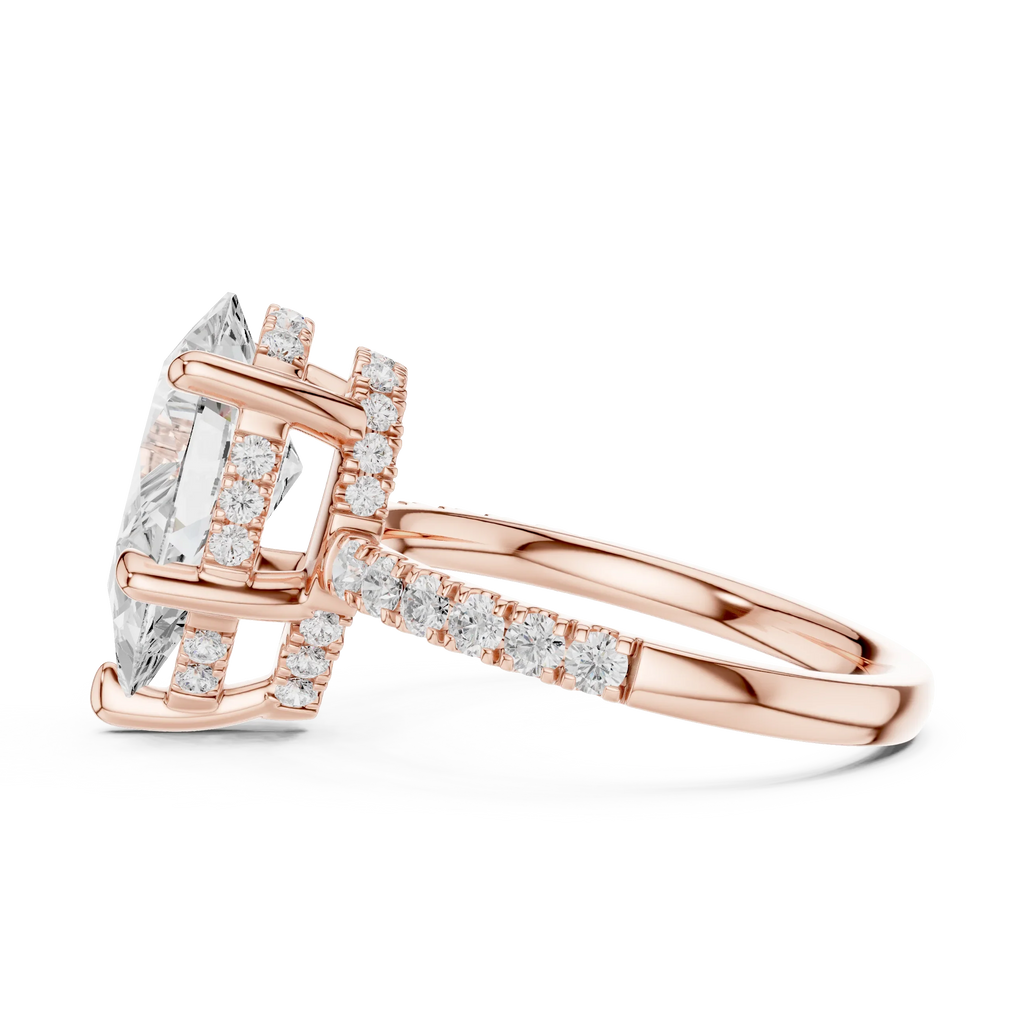 10K White Gold 4.58 CTW Pear Moissanite Double Hidden Halo Cathedral Engagement Diamond Ring