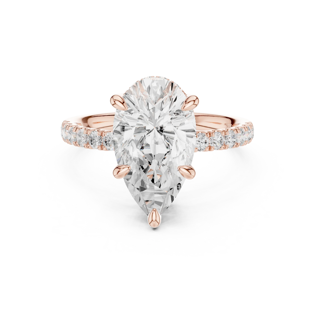 10K White Gold 4.58 CTW Pear Moissanite Double Hidden Halo Cathedral Engagement Diamond Ring
