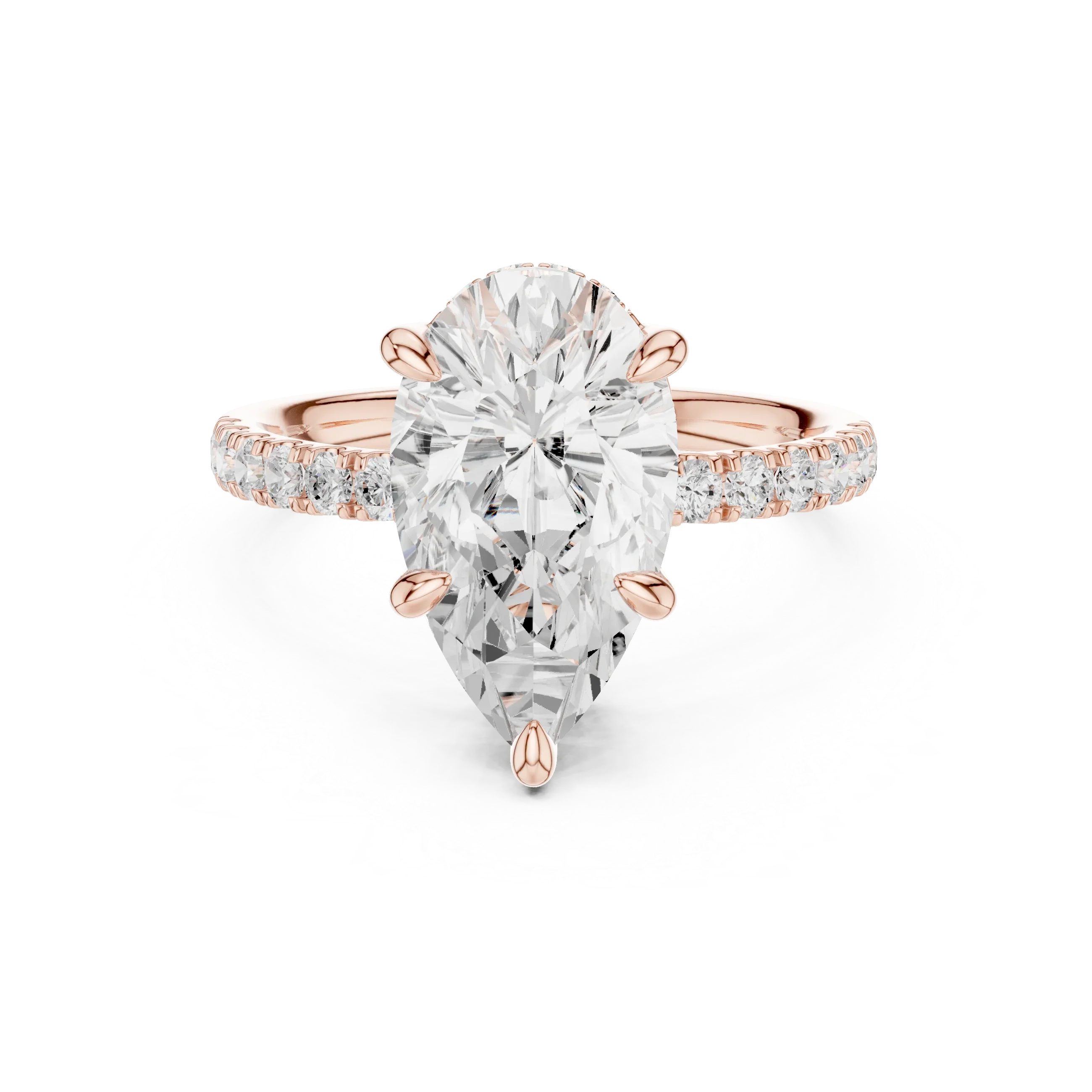 10K White Gold 4.58 CTW Pear Moissanite Double Hidden Halo Cathedral Engagement Diamond Ring