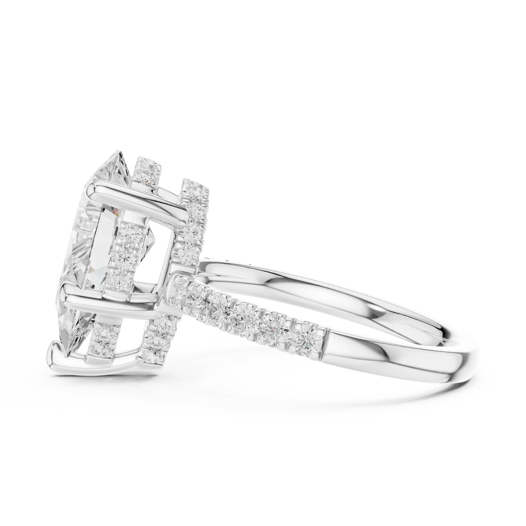 10K White Gold 4.58 CTW Pear Moissanite Double Hidden Halo Cathedral Engagement Diamond Ring